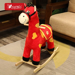 Vibrant Red Pony Plush Rocking Horse - Soft and Safe Ride-On Rocker Toy for Toddlers and Children W16D169